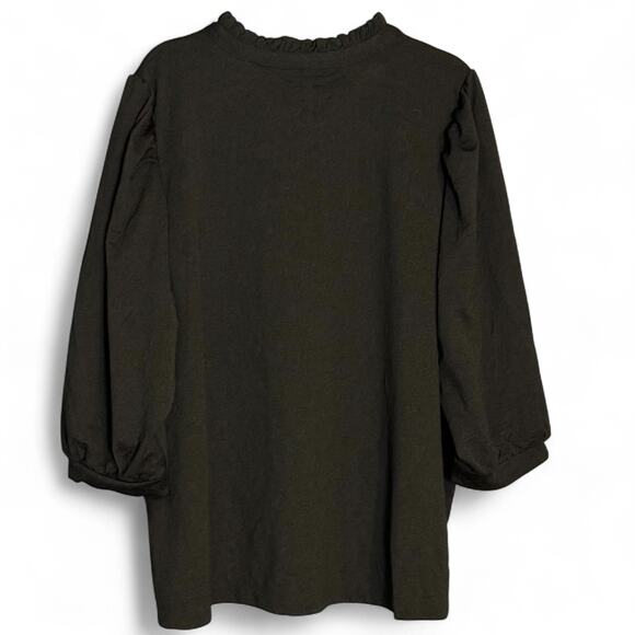 Crown & Ivy Black Jacquard Top Blouse Plus 4X Ruffle V-Neck 3/4 Sleeve NWT - Picture 6 of 9